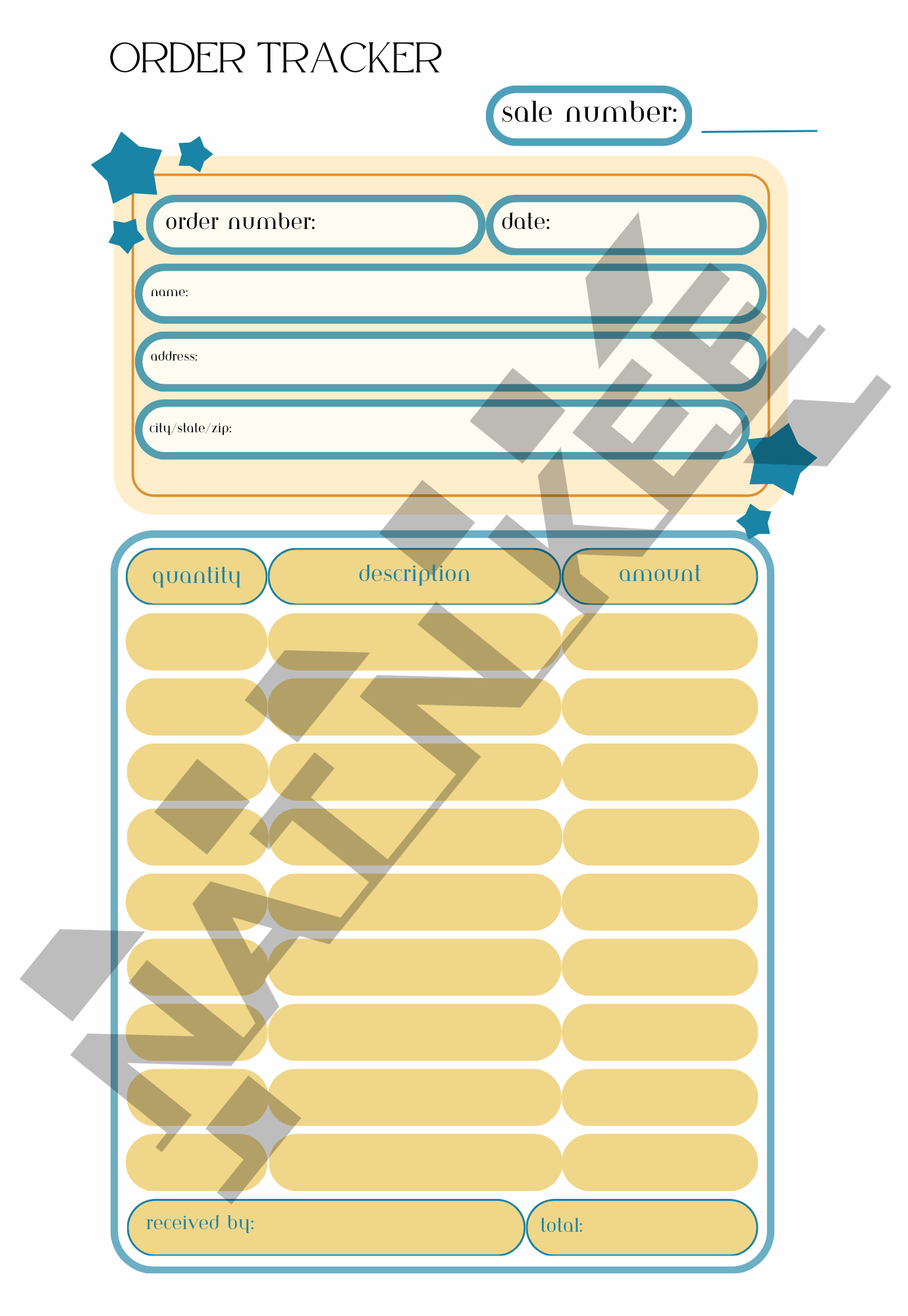 NNK order tracker with playful design and easy-to-use template.