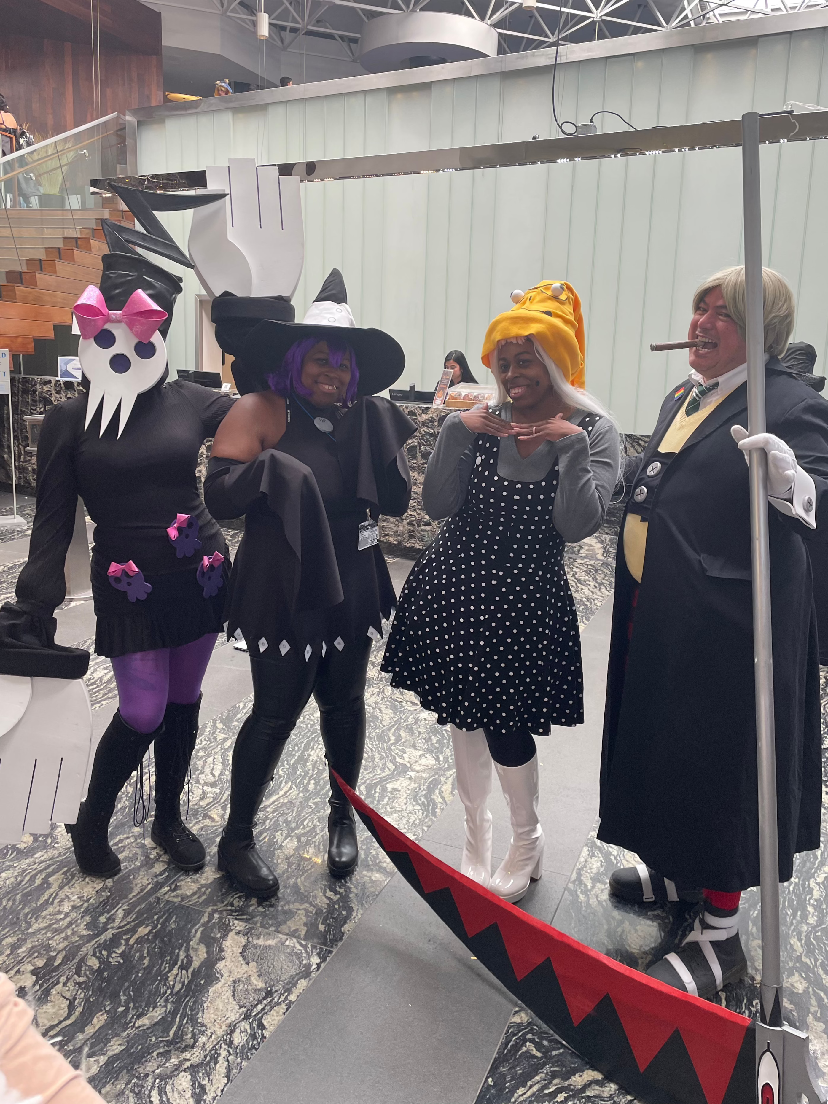 Nat, Kee, Duske2Dawne, and Hailium Workshop as Shinigami, Blair, Eruka and Maka from Soul Eater.