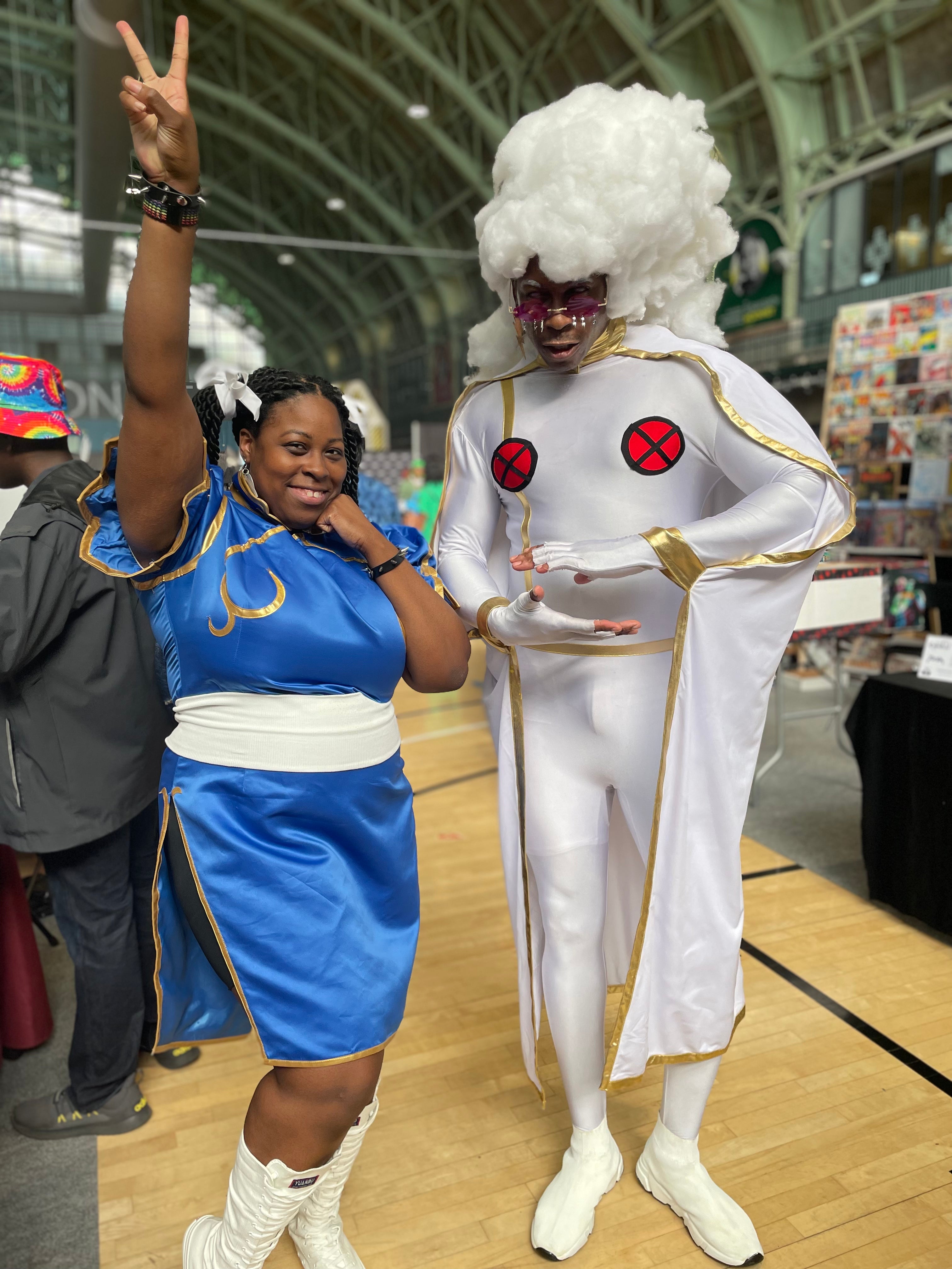 Natari and Cosplayer Wendell as Chun-Li and Storm from Street Fighter and X-Men.