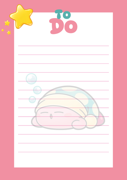 To-do list with a cartoon cloud and rainbow on a pink background