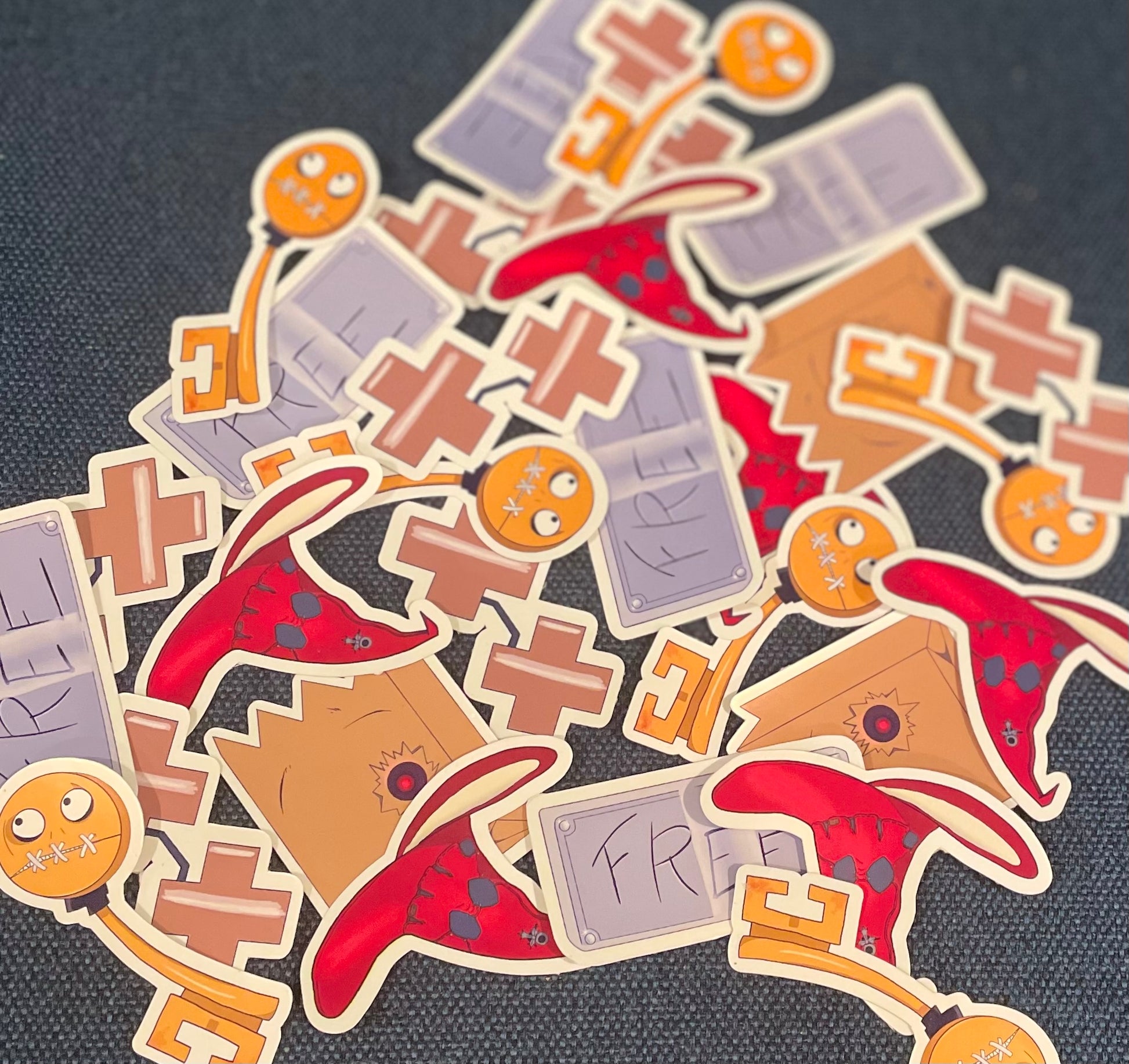 Guilty Gear stickers for I-No, Dr. Faust, A.B.A, Happy Chaos and Sol BadGuy. 