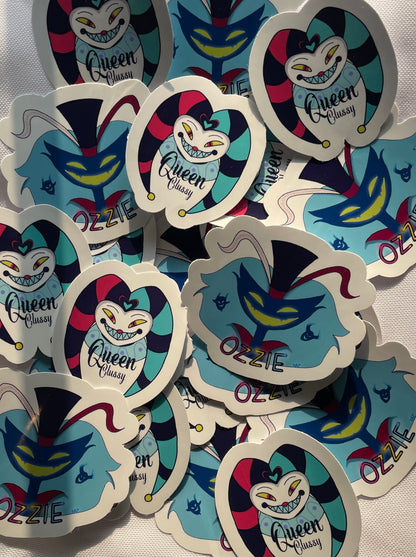 Collection of 'Queen Classy' and 'Ozzie' stickers on a white background