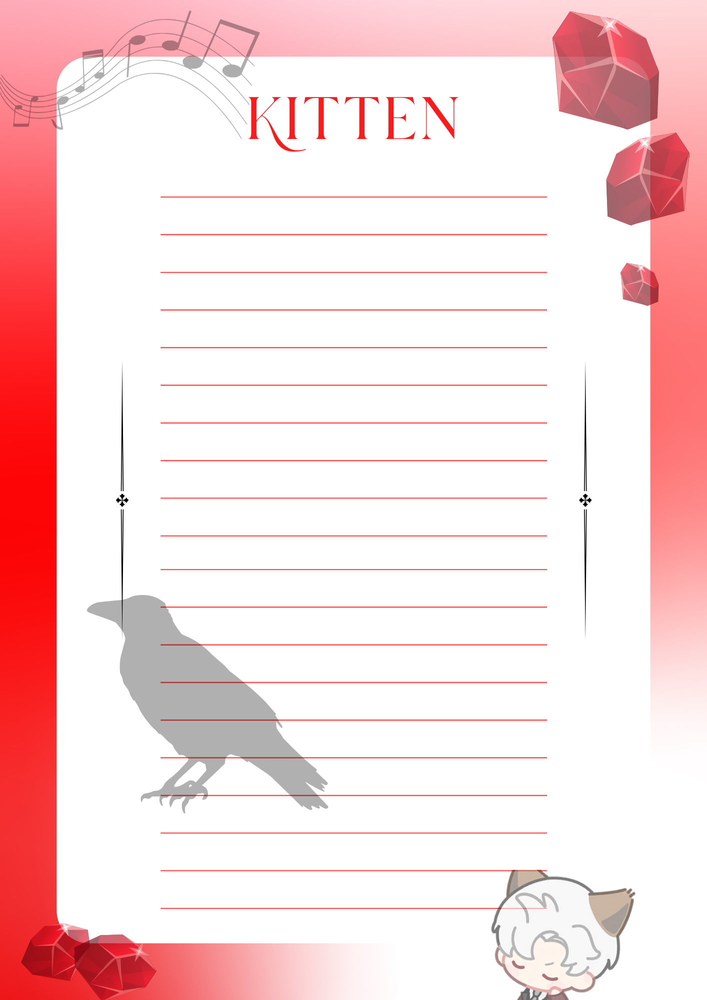 A notepad with a blue and white design featuring snowflakes and a character illustration from a mobile game.